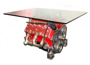 V8 Engine Table with Glass Top 