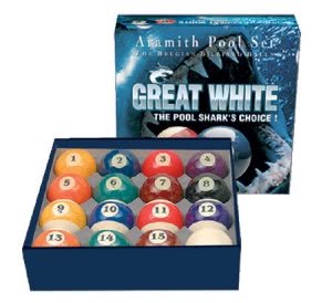 Aramith 2 1/4'' (57.2mm) Great White Pool Shark Pool Ball Set