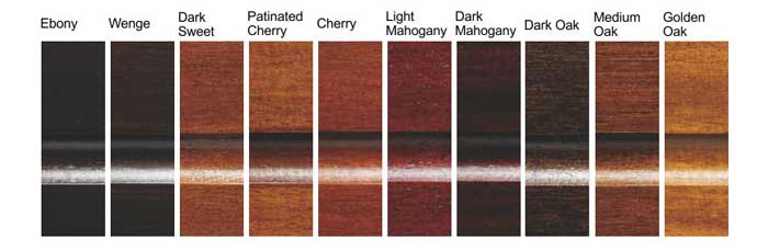 Standard woodstain finishes for Toulet pool tables