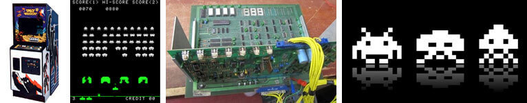 Above: the now legendary space invaders, right: the board that made it all possible!