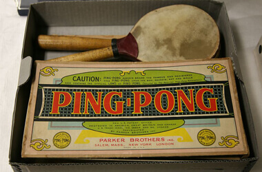 An early ping-ponmg table tennis set