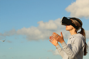 A woman wearing a VR headset