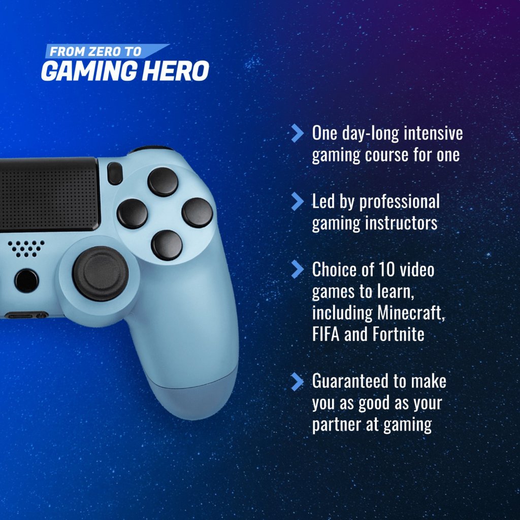A flyer showing the benefits of the new gaming tutorial course.