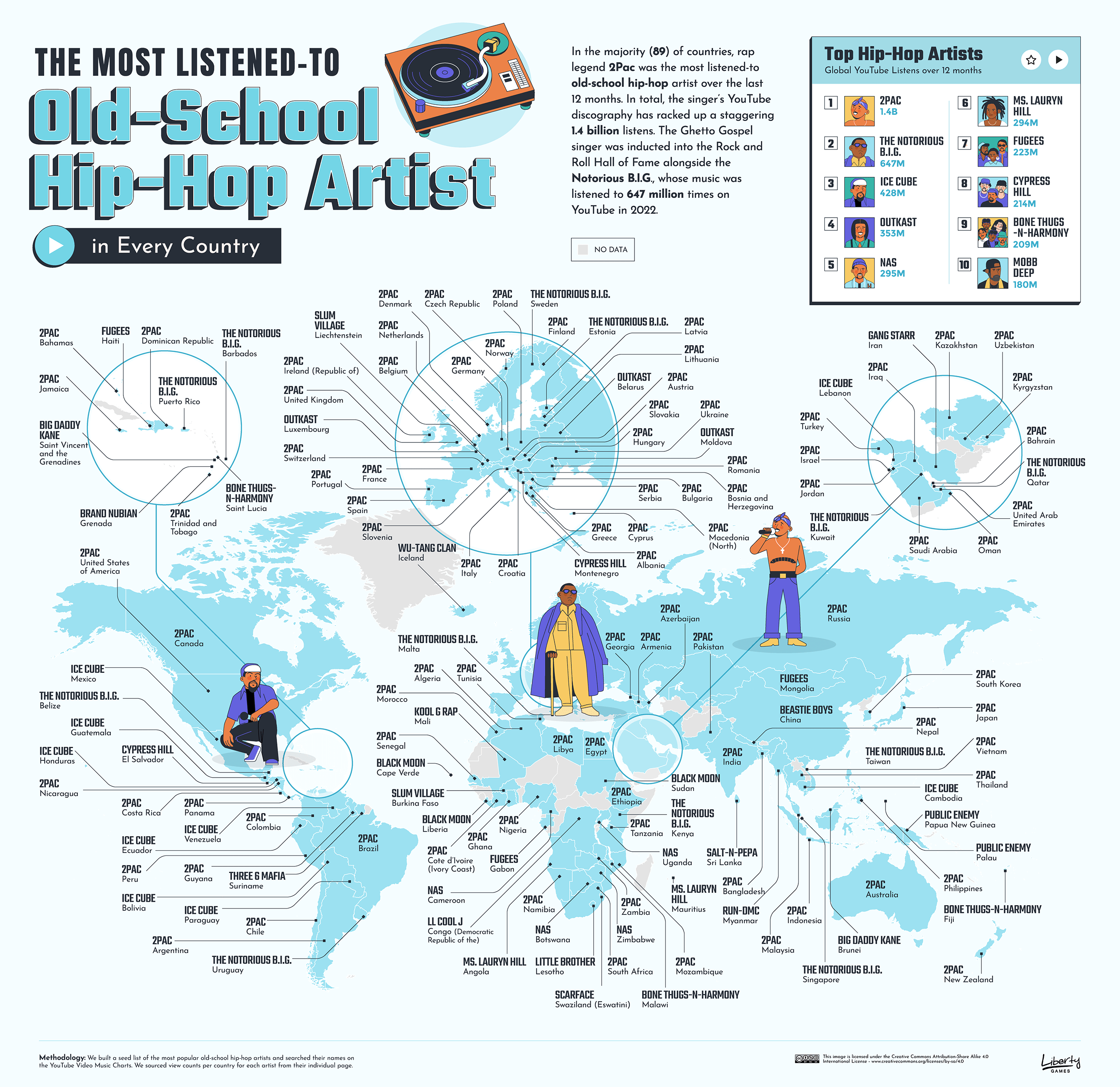 The most listened to hip-hop artists in the world map
