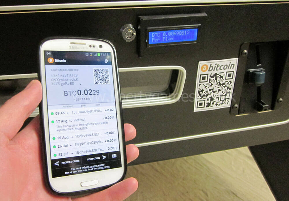 Phone paying for bitcoin pool table