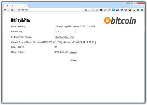 Bitcoin pool table web interface