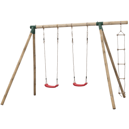 Charlotte Double Wooden Swing Set with Climbing Ladder by Swing King