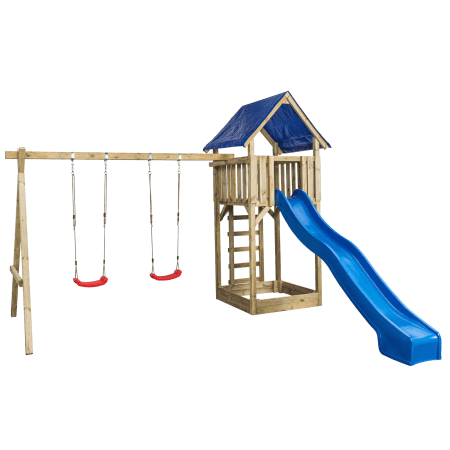 Jonas Wooden Climbing Frame Tower with Swing Set & Slide by Swing King