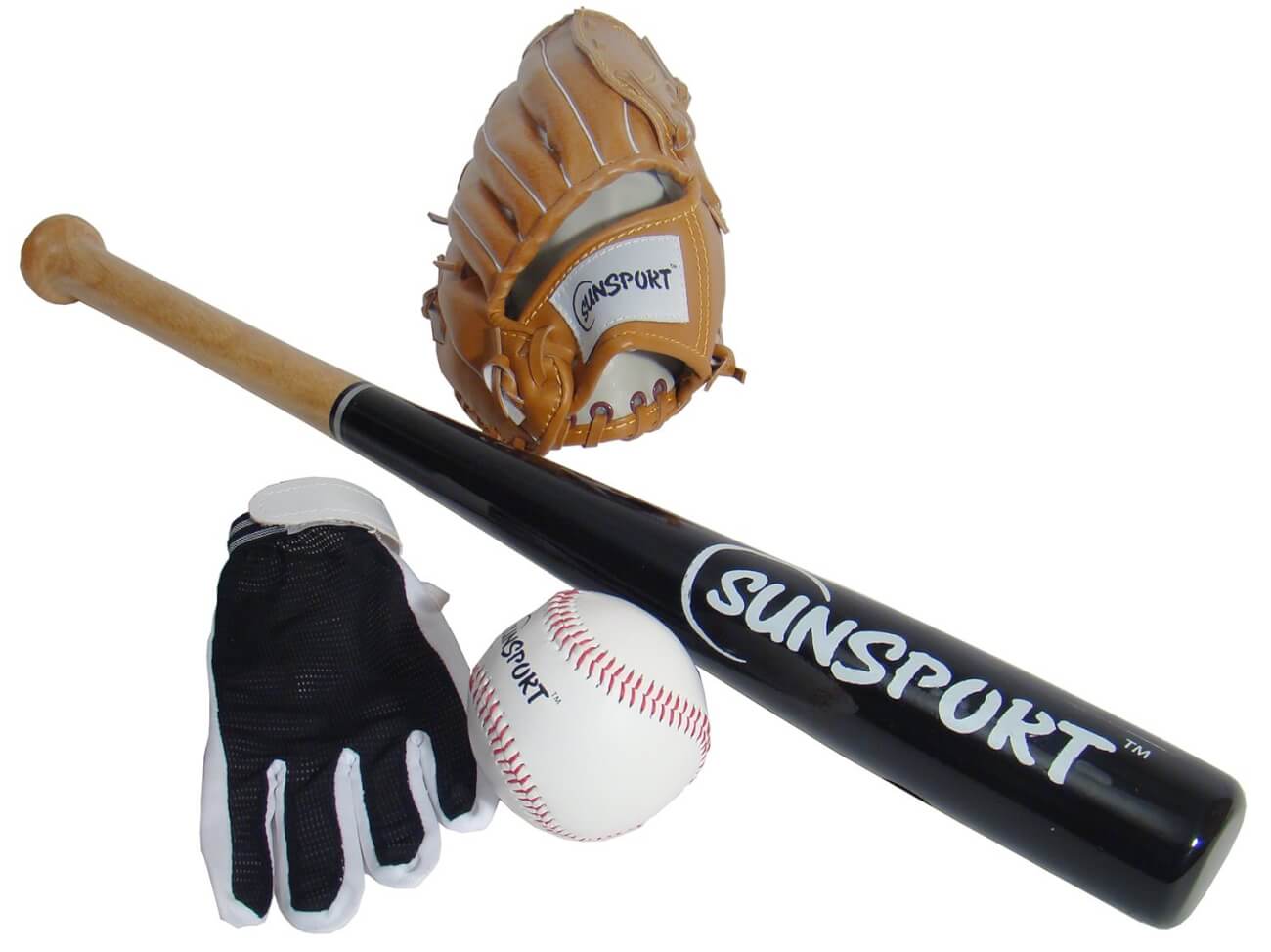 Sunsport Baseball Gloves, Bat & Ball