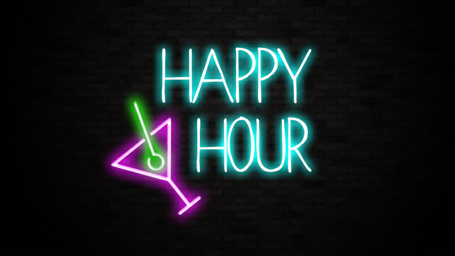 Logo du bar au néon happy hour