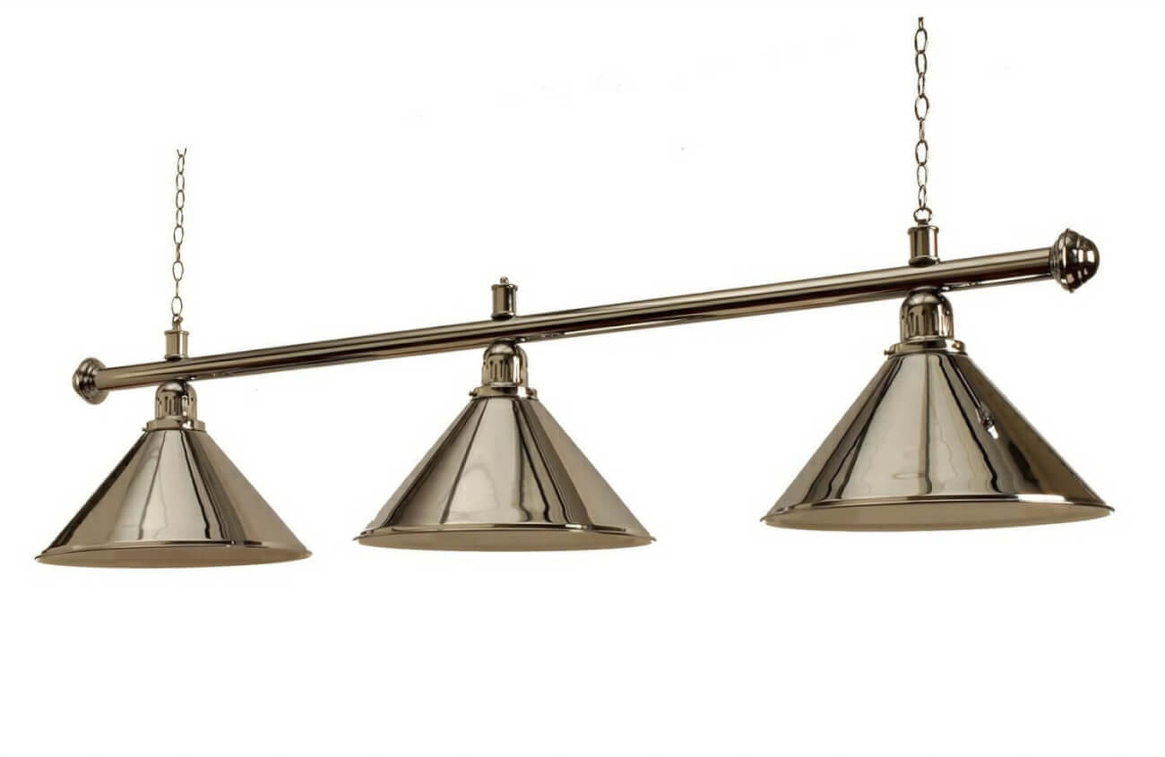 Chrome Pool Table Light & Three Coolie Shades