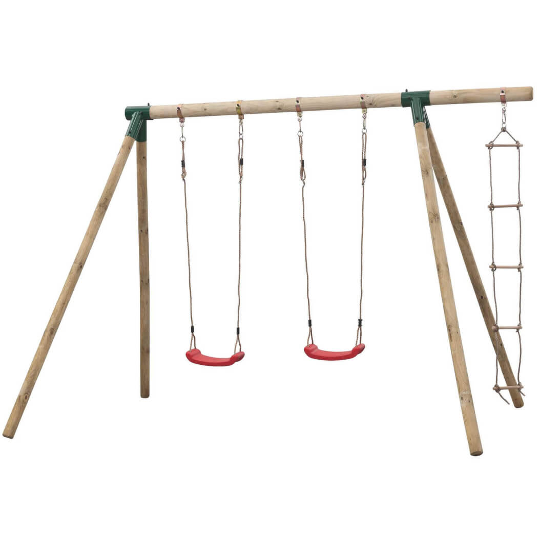 Charlotte Double Wooden Swing Set with Climbing Ladder by Swing King