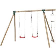 Charlotte Double Wooden Swing Set with Climbing Ladder by Swing King