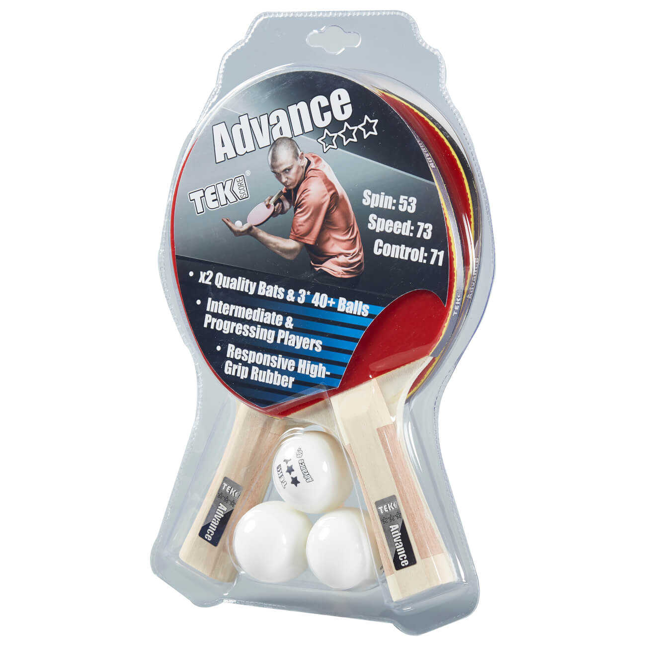 Tekscore Advance 3-Star Table Tennis Bat & Ball Set