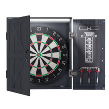 Premium Darts Set with Integrated Light by Strikeworth - Cabinet Finish : Black - Lattice Design
