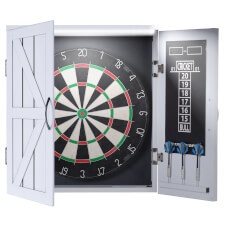 Premium Darts Set with Integrated Light by Strikeworth - Cabinet Finish : White - Lattice Design