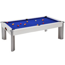 Fusion Outdoor/Indoor 7ft Slate Bed Pool Dining Table - Table Finish : White, Cloth Colour : Blue, Benches : No benches