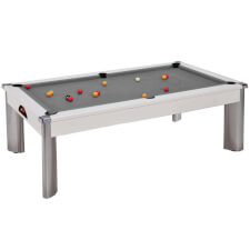 Fusion Outdoor/Indoor 7ft Slate Bed Pool Dining Table - Table Finish : White, Cloth Colour : Grey, Benches : No benches