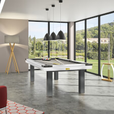 Rene Pierre Carreira American Slate Bed Pool Table - Top Rail & Cabinet Finish : Brilliant White,  Legs Finish : Volcano Grey, Cloth Colour : Bankers Grey