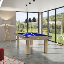 Rene Pierre Carreira American Slate Bed Pool Table - Top Rail & Cabinet Finish : Terra Oak,  Legs Finish : French Oak, Cloth Colour : Royal Blue