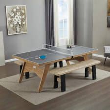 Pureline Lifestyle 7ft Table Tennis & Dining Table - Leg & Body Finish : Oak, Matching Benches : Add Two Matching Benches