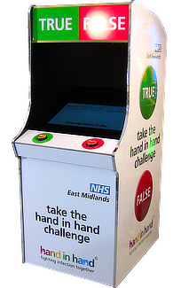 A branded custom arcade machine produced for the National Health Service (NHS).