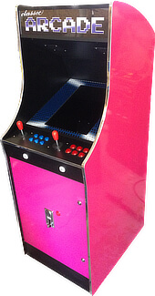 A customised arcade machine coloured in pink.