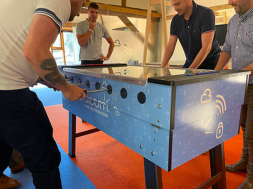 Purdicom branded pool table closer view