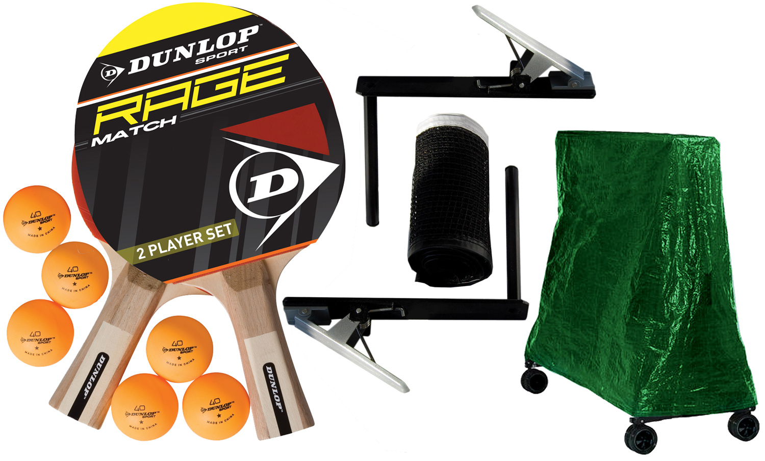 Accessories supplied with the Dunlop outdoor range of table tennis tables.