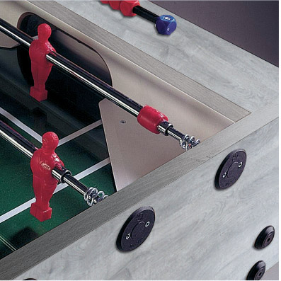The rods and players on the G-500 Grey Oak football table