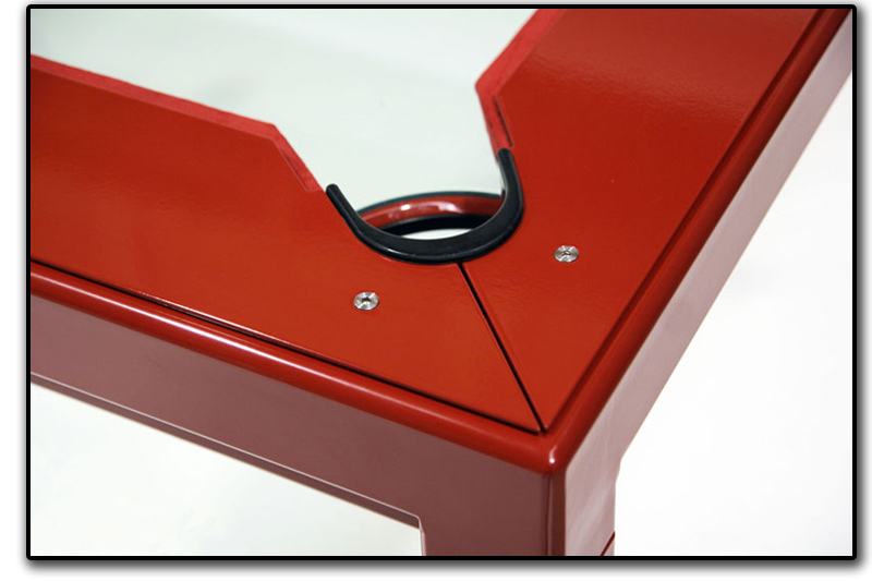 The corner of a G4 Phoenix glass pool table