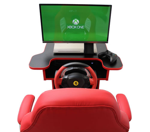 The GameCAB Racer desk and chair viewed from behind