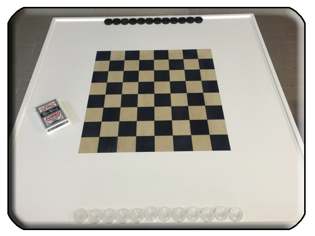 Free checkers and playing cards supplied with the Picasso card and games table.