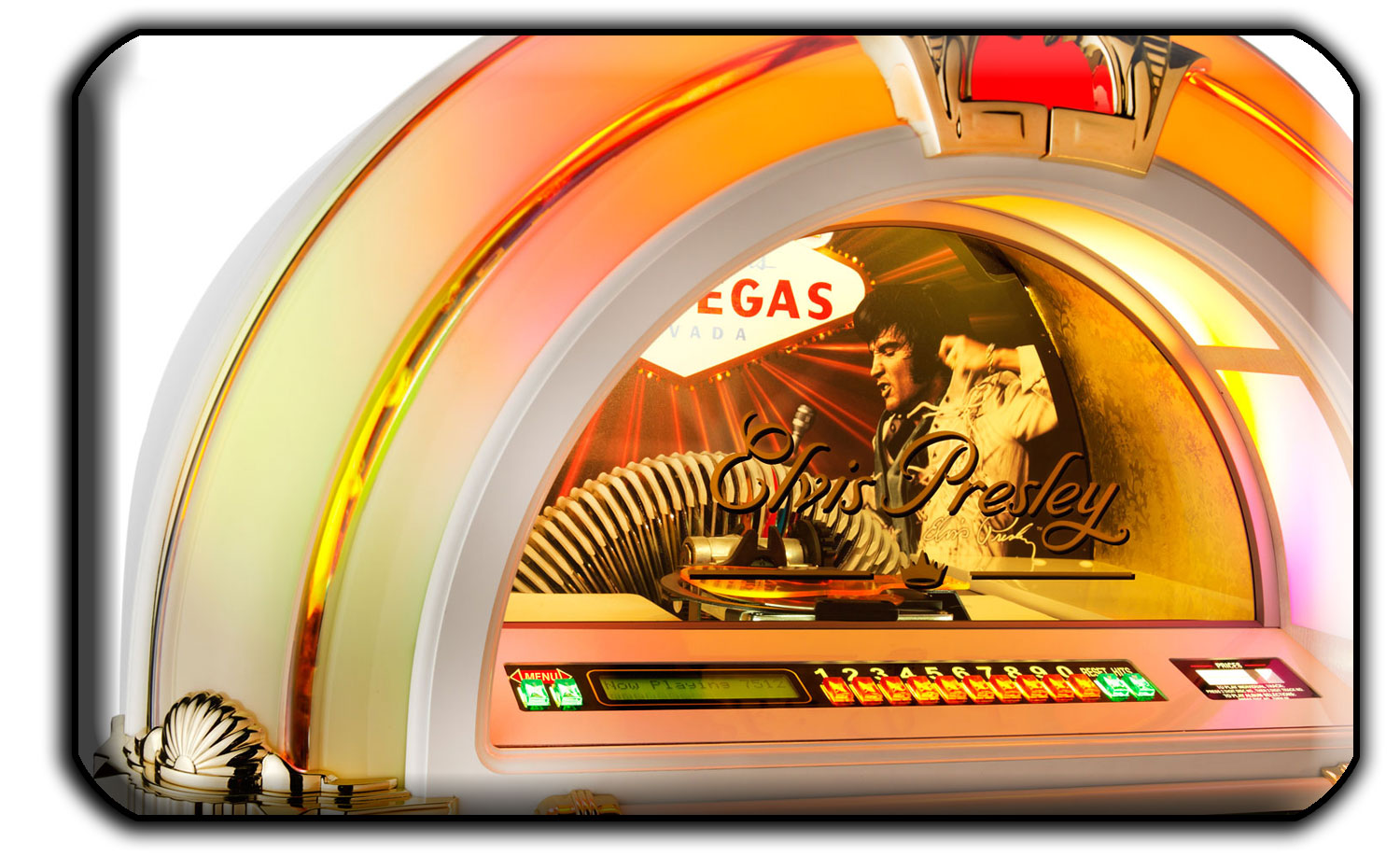 Detail of the Elvis jukebox's CD window.
