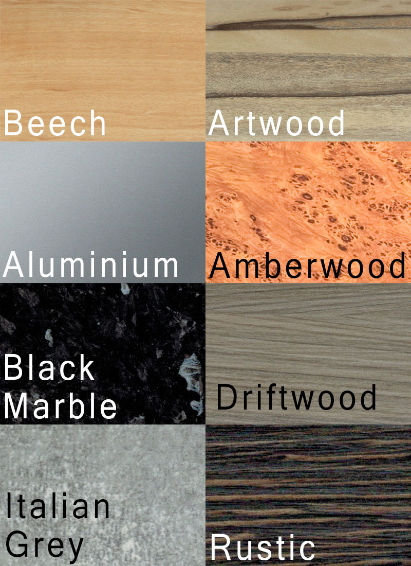 Swatches for the upgraded finish options on the Supreme Winner pool table.