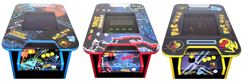 Graphic showing the three designs available for the Retro Arcade gaming machine