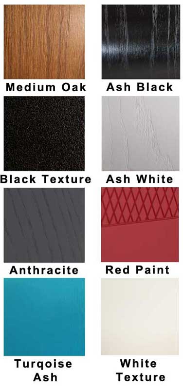 Swatch showing the finish options available on the Vinyl Rocket jukebox.