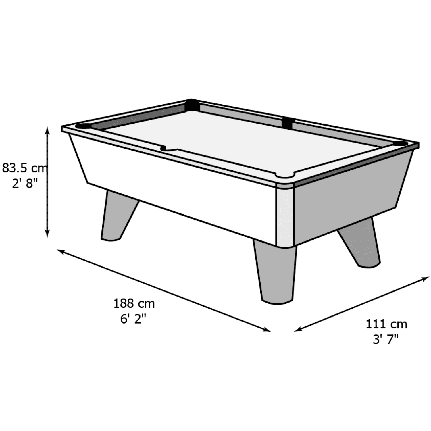 pool tables dimensions