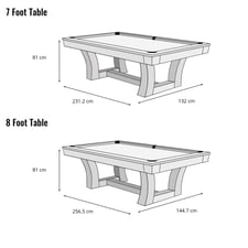 The Pureline Whistler 7ft/8ft American Pool Dining Table Dimensions