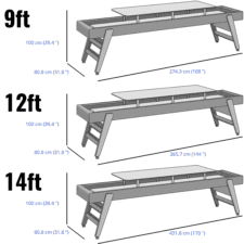 RS Barcelona Track Dining Shuffleboard Table Dimensions