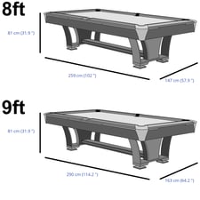 Pureline Warrior Tournament American Slate Bed Pool Table Dimensions