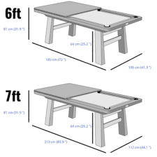 Pureline Rustic Chic Pool, Dining & Cards Table Dimensions