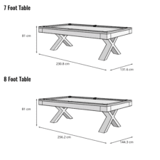 The Pureline Texas Evo 7ft/8ft Slate Bed American Pool Table Dimensions