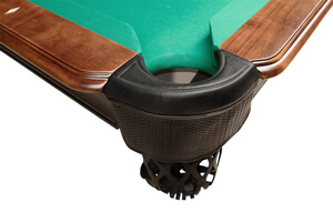 The side of a white Dynamic Triumph Slate Bed pool table