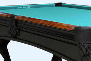 The side of the Dynamic Triumph Slate Bed pool table