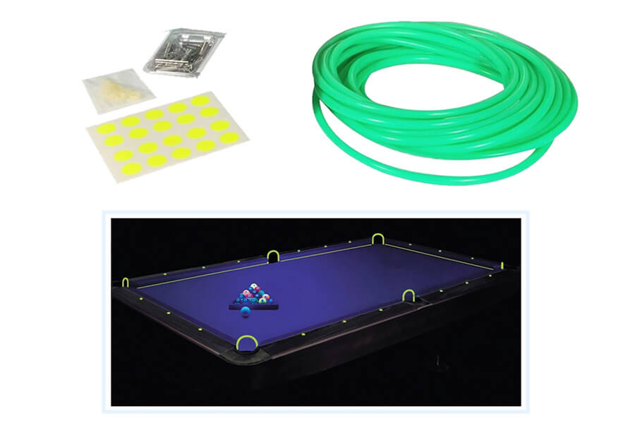 The Aramith 57.2mm UV pool ball set installed.