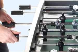 The Aurora foosball table features telescopic rods