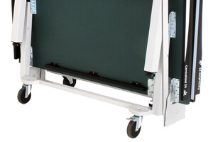 The wheels of a Butterfly Centrefold 25 Tennis Table