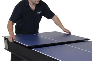 The included table tennis top transforms the 6ft Multi Games table