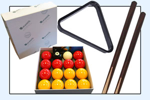 The accessories supplied with the Omega pool table
